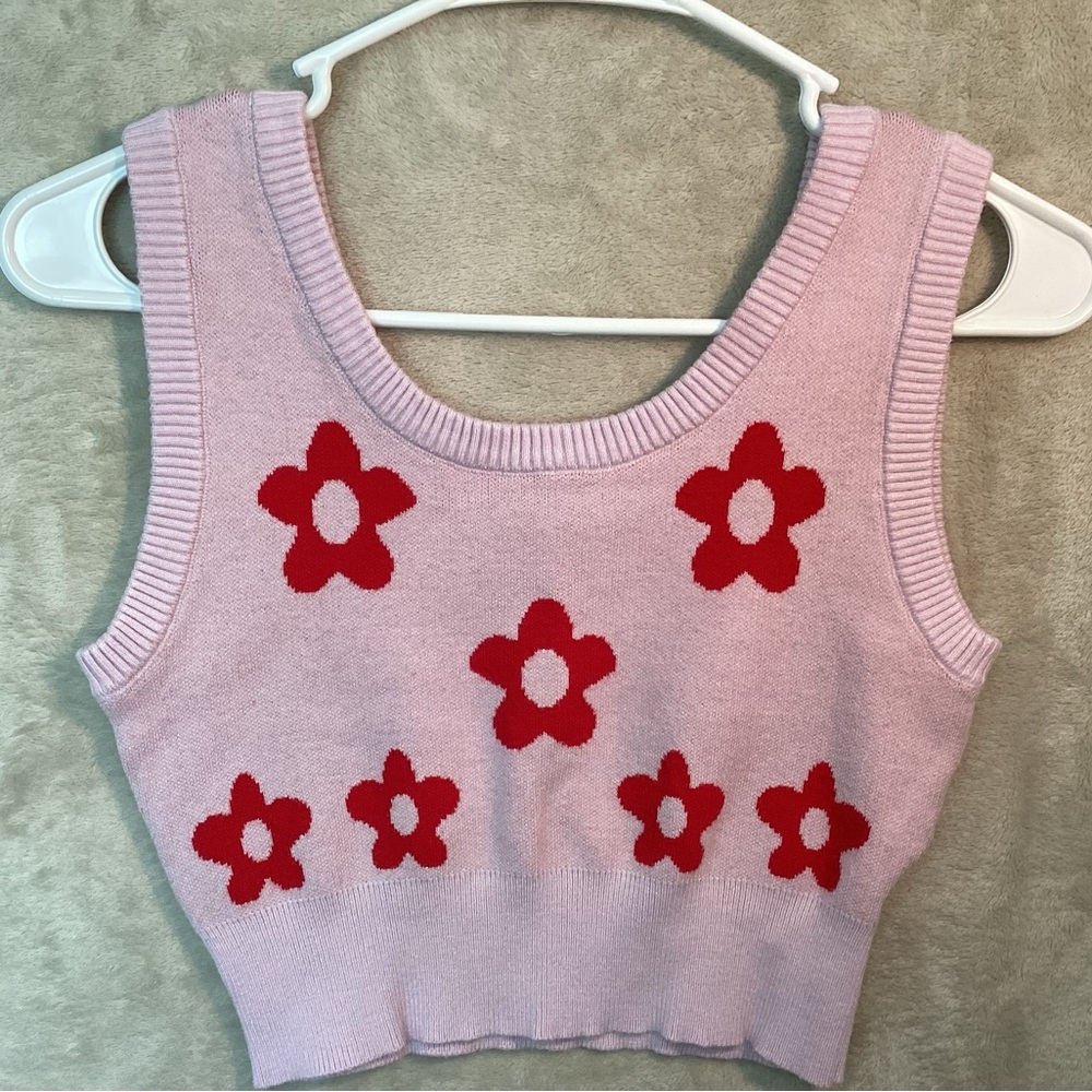 Cropped Sweater Tank Top Pink and Red